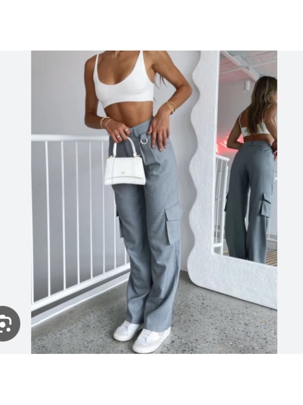 White Fox Boutique Gray Wide-Leg Cargo Pants